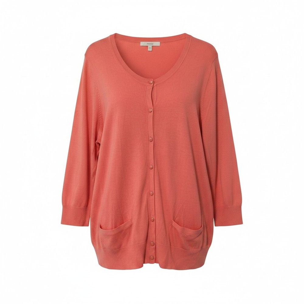 Sejour Cardigan Sweater Knit Button Front Long Sleeve Pockets Coral Womens‎ 2X